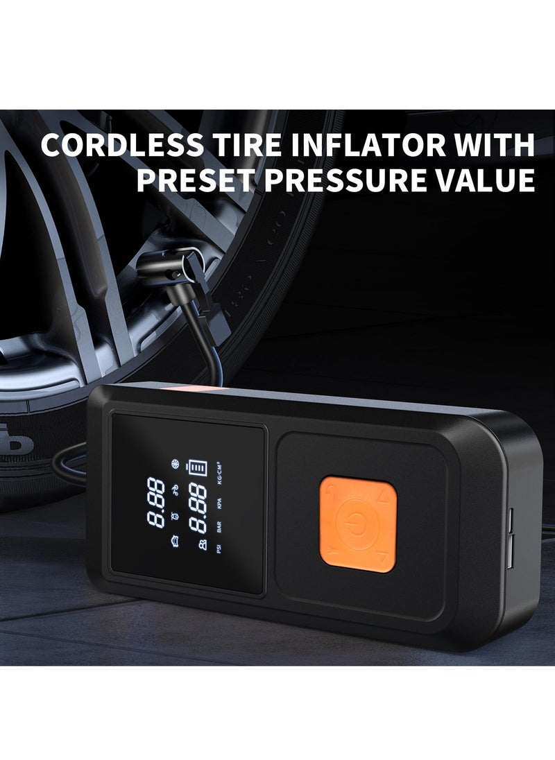 Portable Car Jump Starter,12V Cordless Rechargeable Emergency Battery Jump Starter,LED Light,8000mAh Digital Tire Air Compressor with Gauge Black