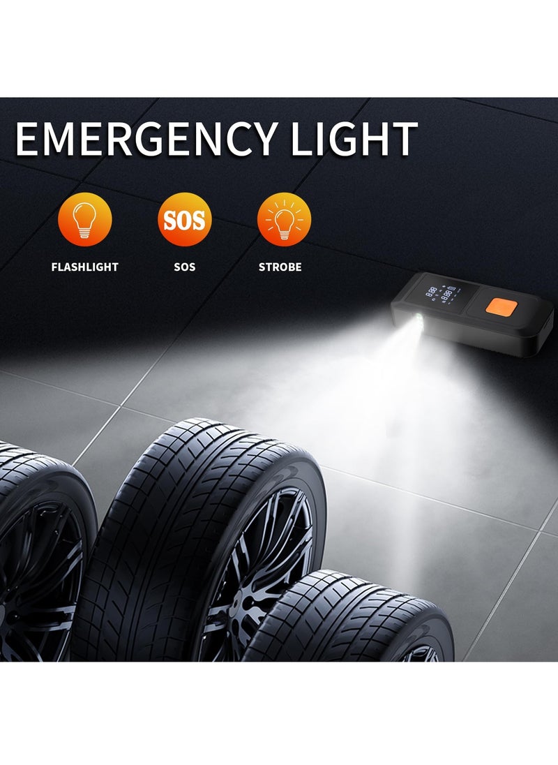 Portable Car Jump Starter,12V Cordless Rechargeable Emergency Battery Jump Starter,LED Light,8000mAh Digital Tire Air Compressor with Gauge Black
