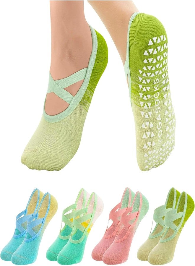 Khwaish Store Non Slip Yoga Pilates Socks For Women With Criss Cross Grip Arch Strap Gradient Pattern Close Toe Socks Ballet Socks For Fitness Workout (IN, Alpha, Free Size, 2, Multicolor - 2 Pairs) - Image 1