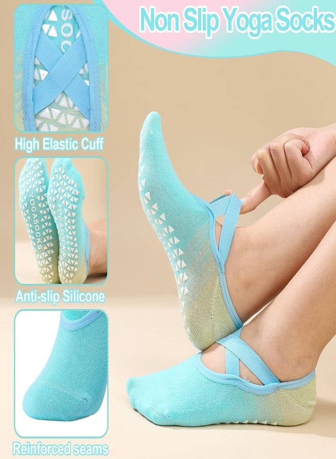 Khwaish Store Non Slip Yoga Pilates Socks For Women With Criss Cross Grip Arch Strap Gradient Pattern Close Toe Socks Ballet Socks For Fitness Workout (IN, Alpha, Free Size, 2, Multicolor - 2 Pairs) - Image 4