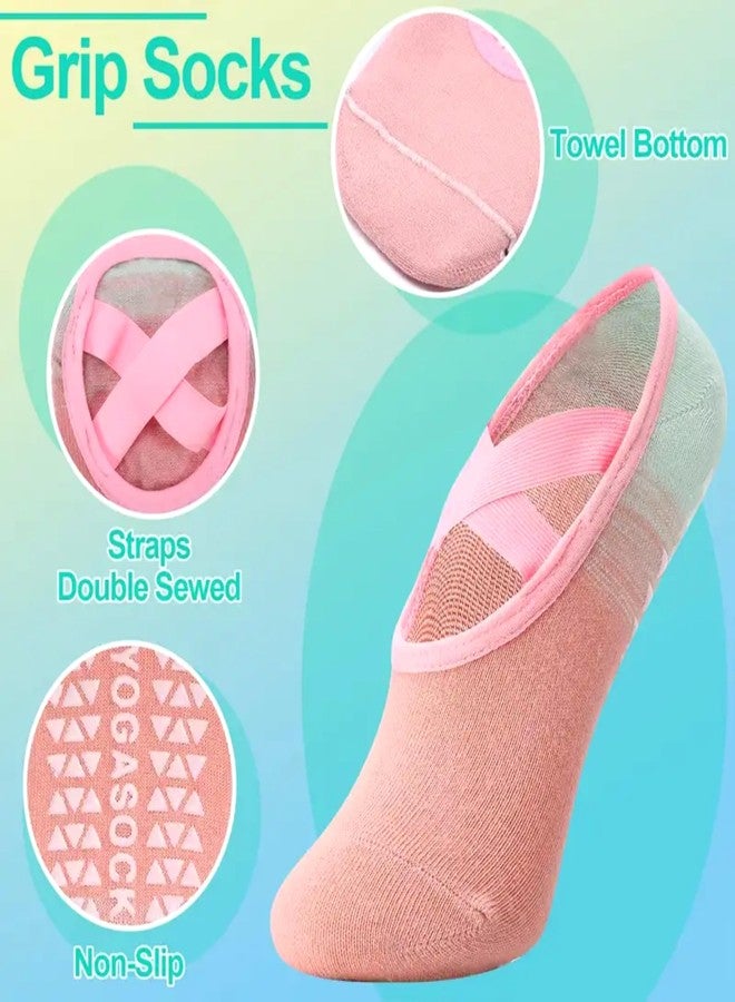 Khwaish Store Non Slip Yoga Pilates Socks For Women With Criss Cross Grip Arch Strap Gradient Pattern Close Toe Socks Ballet Socks For Fitness Workout (IN, Alpha, Free Size, 2, Multicolor - 2 Pairs) - Image 3