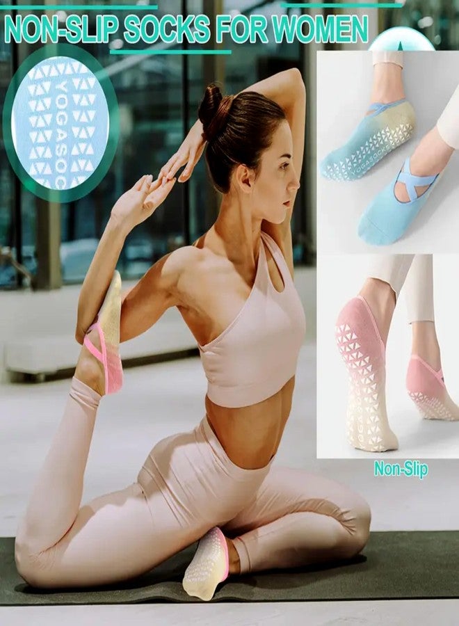 Khwaish Store Non Slip Yoga Pilates Socks For Women With Criss Cross Grip Arch Strap Gradient Pattern Close Toe Socks Ballet Socks For Fitness Workout (IN, Alpha, Free Size, 2, Multicolor - 2 Pairs) - Image 5