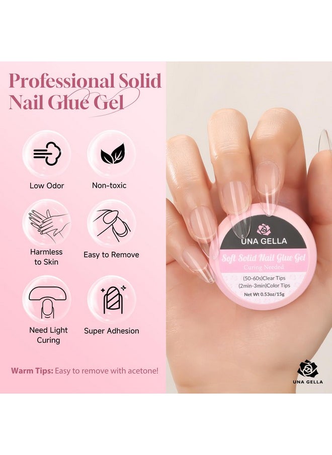 UNA GELLA Solid Nail Glue Strong Adhesive Solid Nail Glue Gel For Curve Life Press On Nails Tips 15G Hard Gel X Nail Extension Glue For Clear Acrylic Fake Nails Home Salon U V Curing Needed  - Image 2