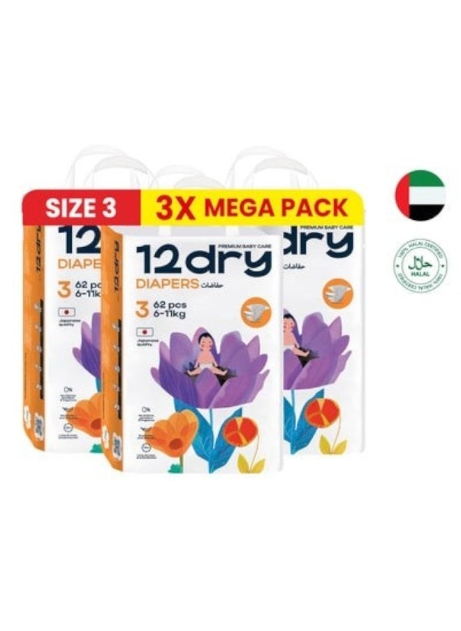 12dry Diapers Premium Baby Care 100% Ultra Japanese Absorption Dual-Layer Thin and Breathable Eco-Friendly Hypoallergenic Soft Elastic Waistband for Active Babies  - Image 2