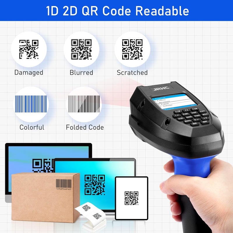 JRHC 1D 2D Barcode Scanner, JRHC Wireless Inventory Scanner & PDA Data Collector Data Terminal PDT Inventory Device with Long Transmission Distance 2.4G Wireless Bar Code Reader with 2" LCD Screen - Image 2
