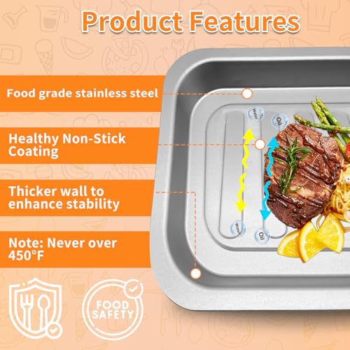 GXF Air Fryer Accessories for Emeril Lagasse Dual Zone 360 Air Fryer Oven 25 QT Extra Large, 14''×12'' Steel Air Fryer Tray Grill Pan Grill Plate Crisper Plate Replacement Parts Rack - Image 5