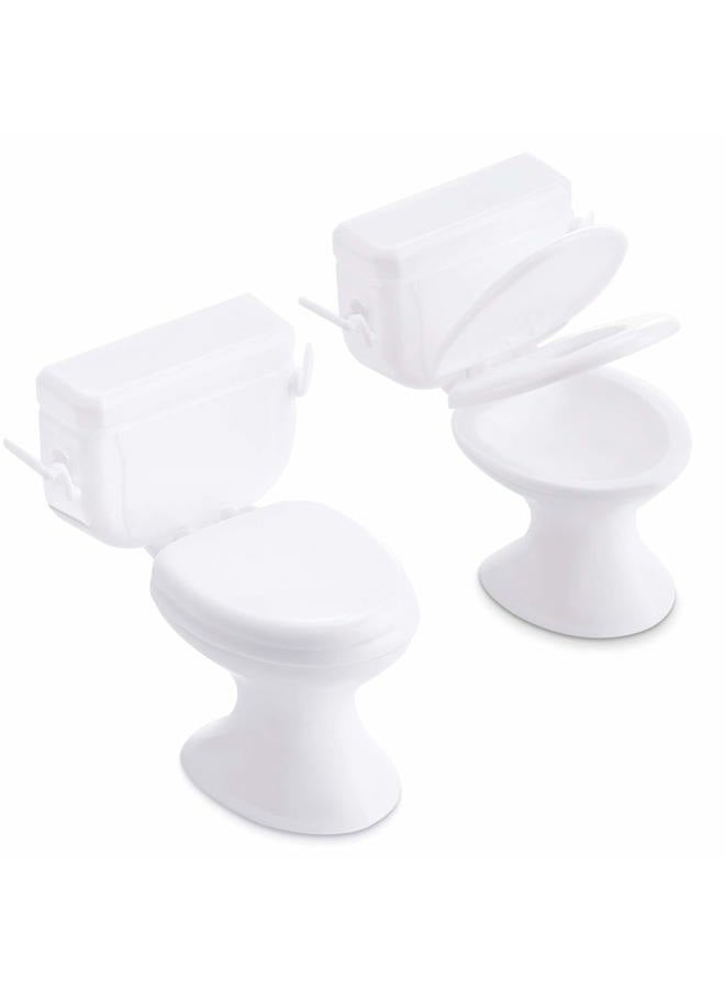 Skylety 2 Pieces Mini Toilet Seat Toy Doll House Furniture Miniature Classic Bathroom Baby Toilet Toy Tiny Cake Topper Bathroom Furniture Dollhouse Accessories (White) - Image 1