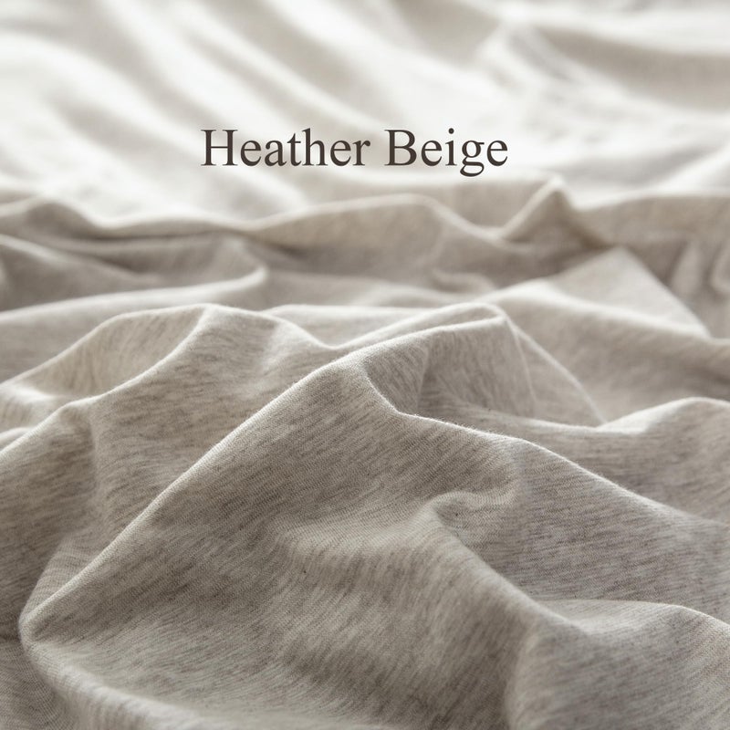 PURE ERA Jersey Knit Duvet Cover Set 100% T-Shirt Cotton Super Soft Comfy 3pc Bedding Set with Zipper Closure (Heather Beige, Queen) - Image 2