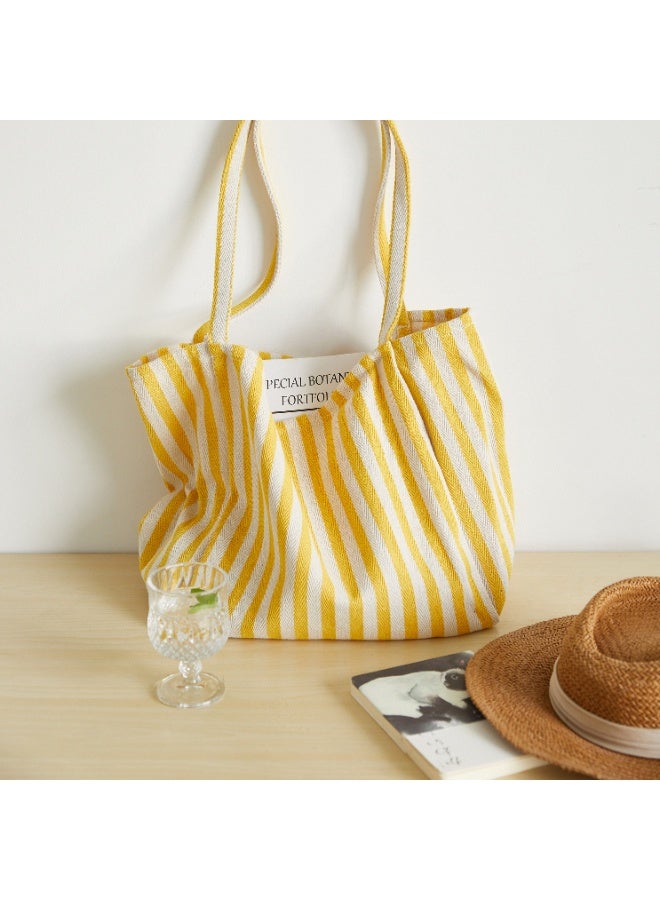 Large Striped Canvas Tote Bag for Women – Herringbone Woven Fabric Shoulder Bag Available in 4 Bold Colours (Red, Yellow, Blue and Black) | Reusable, Durable & Stylish Everyday Carry Bag for Shopping, Beach, Travel, School & Office Use | Eco-Friendly Cotton Blend Tote with Matching Stripe Handles - Image 2