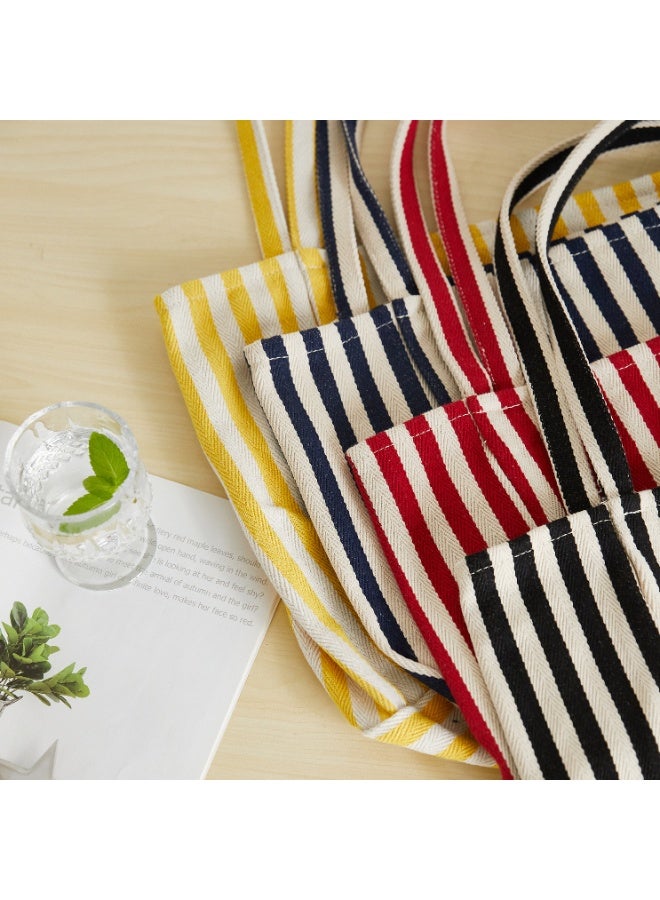 Large Striped Canvas Tote Bag for Women – Herringbone Woven Fabric Shoulder Bag Available in 4 Bold Colours (Red, Yellow, Blue and Black) | Reusable, Durable & Stylish Everyday Carry Bag for Shopping, Beach, Travel, School & Office Use | Eco-Friendly Cotton Blend Tote with Matching Stripe Handles - Image 4