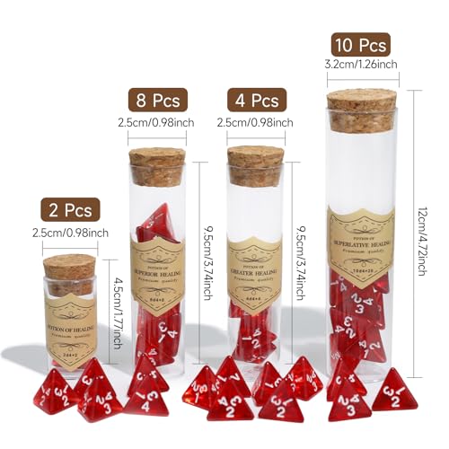 FIGURESLAB 24Pce Red Polyhedral D4 Dice Set Roleplaying Healing Potion Bottles with Cork Lids for RPG Board Table Gaming Compatible with Dungeons and Dragons DD MTG Accessories - Image 5