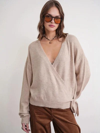 MixRay Mixray Ribbed V-Neck Tie-Front Cardigan
