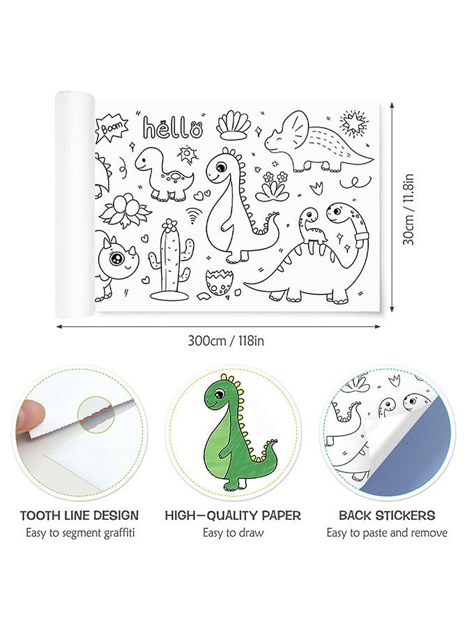 Bebiland Kids Drawing Roll with Dinosaur Pattern Coloring Drawing Paper for DIY Painting Color Filling  - Image 2