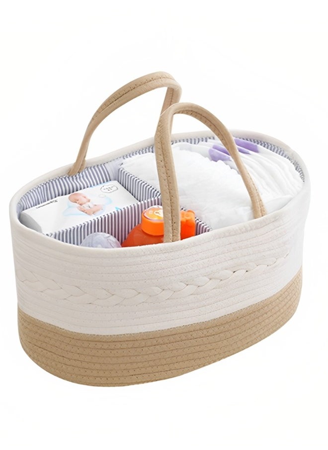 Beauenty Baby Diaper Caddy Organizer Cotton Rope Diaper Storage Basket with Adjustable Divider Portable Car Travel Diapers Organizer for Newborn Boys Girls Large Capacity Baby Baskets for Storage  - Image 1