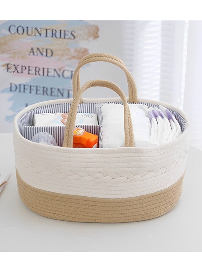 Beauenty Baby Diaper Caddy Organizer Cotton Rope Diaper Storage Basket with Adjustable Divider Portable Car Travel Diapers Organizer for Newborn Boys Girls Large Capacity Baby Baskets for Storage  - Image 2