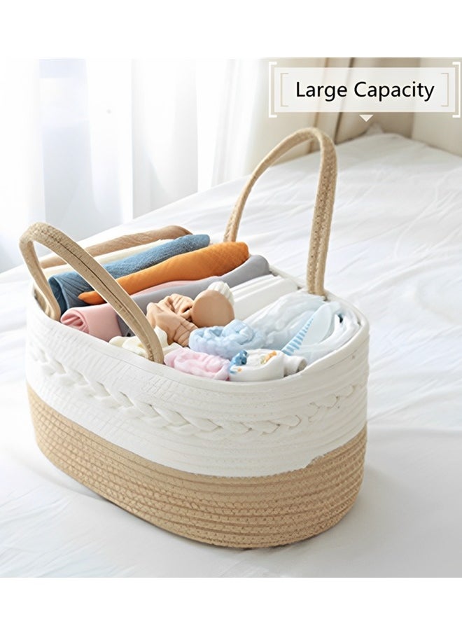 Beauenty Baby Diaper Caddy Organizer Cotton Rope Diaper Storage Basket with Adjustable Divider Portable Car Travel Diapers Organizer for Newborn Boys Girls Large Capacity Baby Baskets for Storage  - Image 3