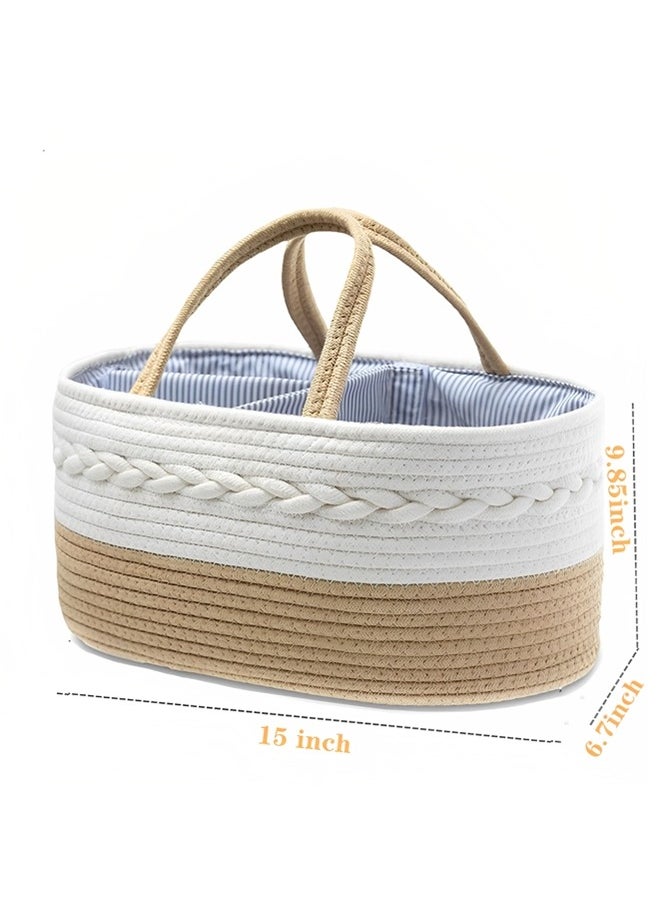 Beauenty Baby Diaper Caddy Organizer Cotton Rope Diaper Storage Basket with Adjustable Divider Portable Car Travel Diapers Organizer for Newborn Boys Girls Large Capacity Baby Baskets for Storage  - Image 4