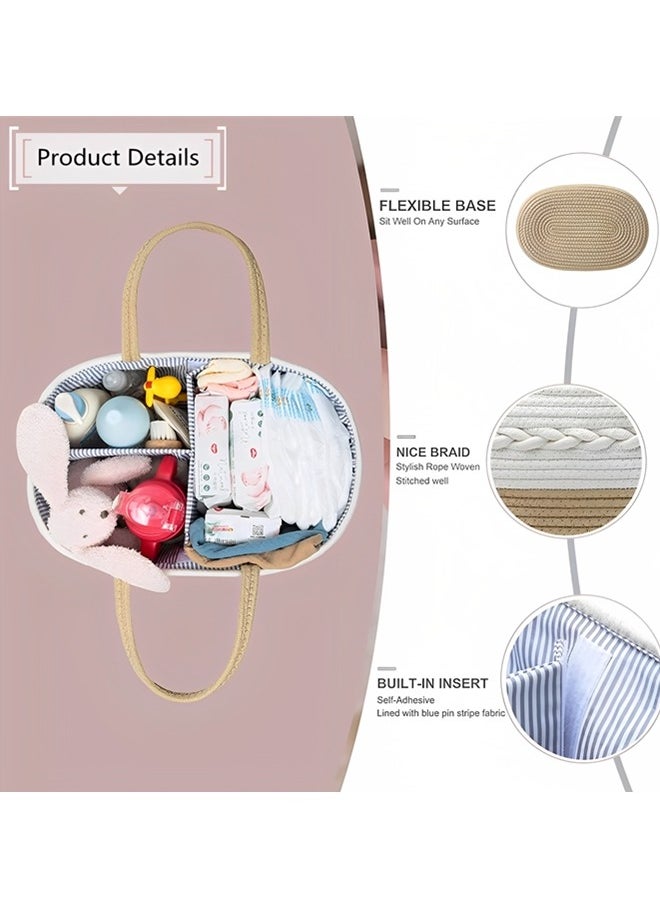 Beauenty Baby Diaper Caddy Organizer Cotton Rope Diaper Storage Basket with Adjustable Divider Portable Car Travel Diapers Organizer for Newborn Boys Girls Large Capacity Baby Baskets for Storage  - Image 5