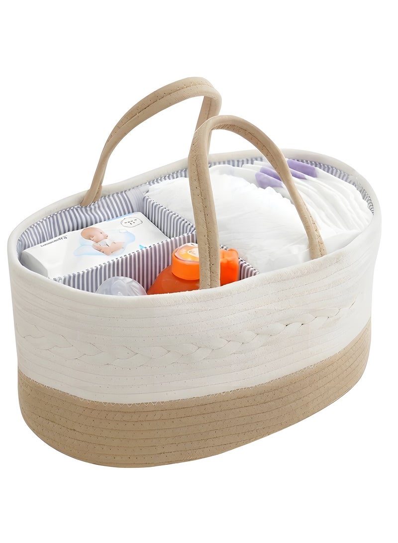 بيوينتي منظم حفاضات الطفل، سلة تخزين من الحبل القطني مع قسيمة قابلة للتعديل، منظم حفاضات محمول للسيارة للأطفال الرضع، سلال كبيرة السعة لتخزين الأطفال - Image 1