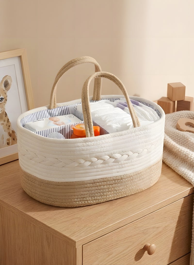 بيوينتي منظم حفاضات الطفل، سلة تخزين من الحبل القطني مع قسيمة قابلة للتعديل، منظم حفاضات محمول للسيارة للأطفال الرضع، سلال كبيرة السعة لتخزين الأطفال - Image 2