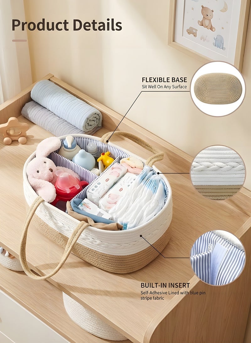 بيوينتي منظم حفاضات الطفل، سلة تخزين من الحبل القطني مع قسيمة قابلة للتعديل، منظم حفاضات محمول للسيارة للأطفال الرضع، سلال كبيرة السعة لتخزين الأطفال - Image 5