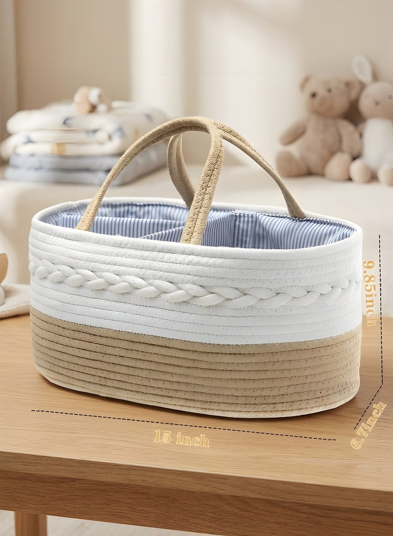 بيوينتي منظم حفاضات الطفل، سلة تخزين من الحبل القطني مع قسيمة قابلة للتعديل، منظم حفاضات محمول للسيارة للأطفال الرضع، سلال كبيرة السعة لتخزين الأطفال - Image 4