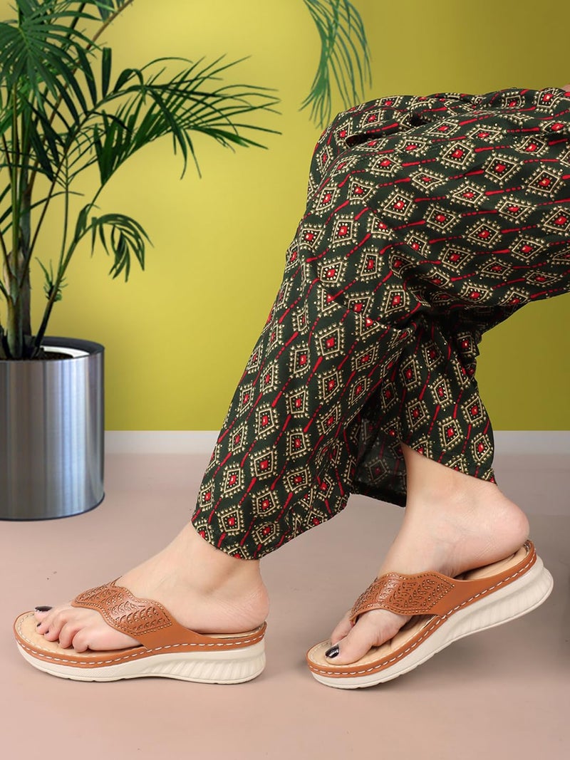 XE Looks Women's Tan Doctor Slippers | Elegant Perforated Design with Cushioned Wedge Sole | Superior Comfortable and Durable Doctor Slipper For Girls & Women - Image 4