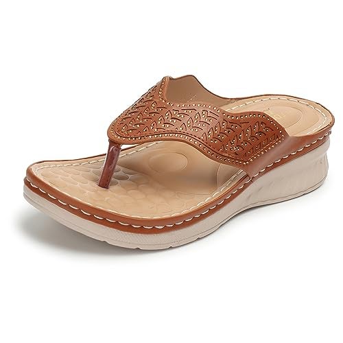 XE Looks Women's Tan Doctor Slippers | Elegant Perforated Design with Cushioned Wedge Sole | Superior Comfortable and Durable Doctor Slipper For Girls & Women - Image 1