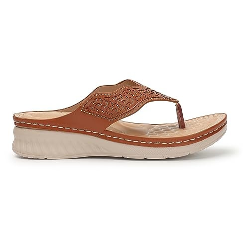 XE Looks Women's Tan Doctor Slippers | Elegant Perforated Design with Cushioned Wedge Sole | Superior Comfortable and Durable Doctor Slipper For Girls & Women - Image 5