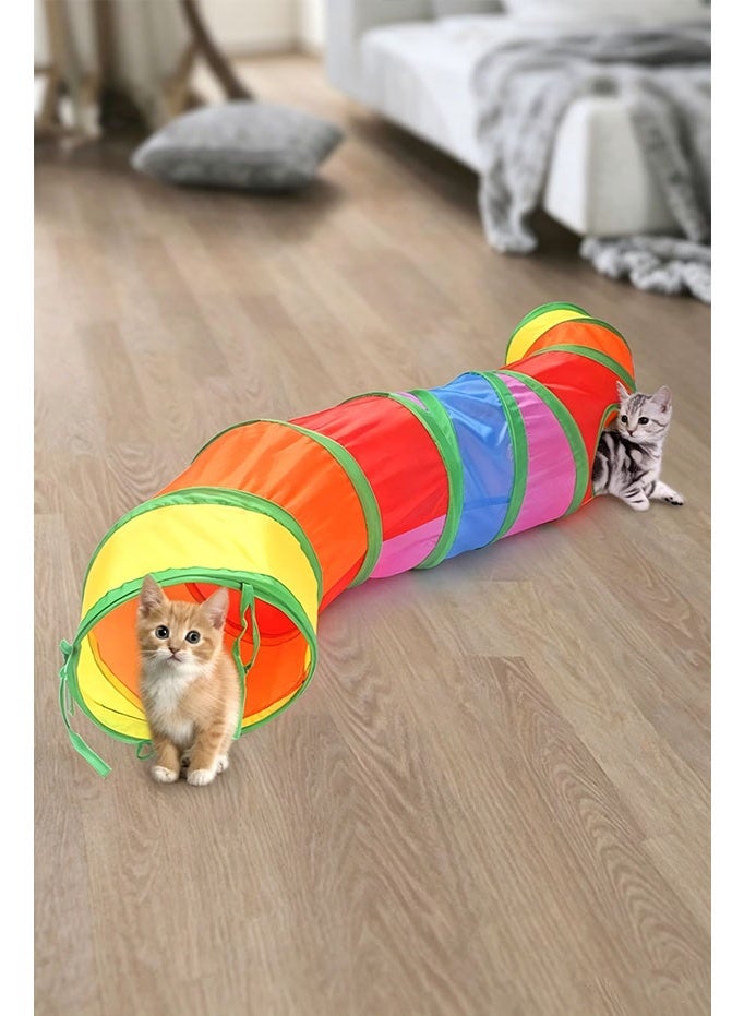 S-shaped rainbow curved tube cat tunnel foldable curved pet passage scratch-resistant breathable cat hiding self-hey anti-boredom toy - Image 3