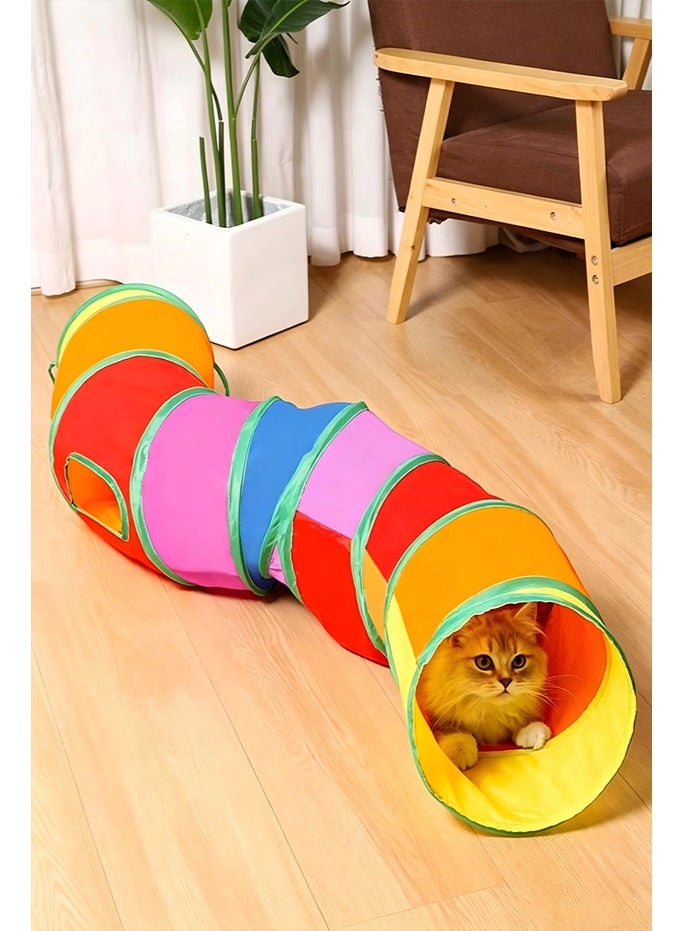 S-shaped rainbow curved tube cat tunnel foldable curved pet passage scratch-resistant breathable cat hiding self-hey anti-boredom toy - Image 2