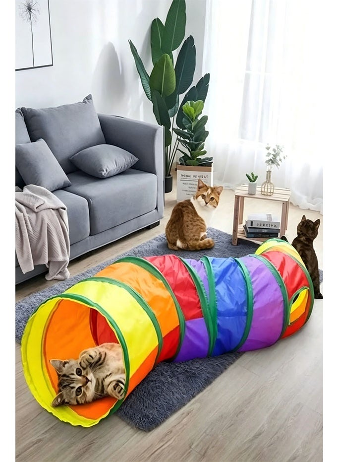 S-shaped rainbow curved tube cat tunnel foldable curved pet passage scratch-resistant breathable cat hiding self-hey anti-boredom toy - Image 4
