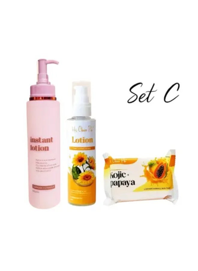 Her Choice Ph Premium Kojic + Papaya Intense Whitening Soap 120gm & Instant Whitening Lotion SPF 50 with Sunflower Oil Extract 250ml & Sunflower Beauty Oil 100ml Set