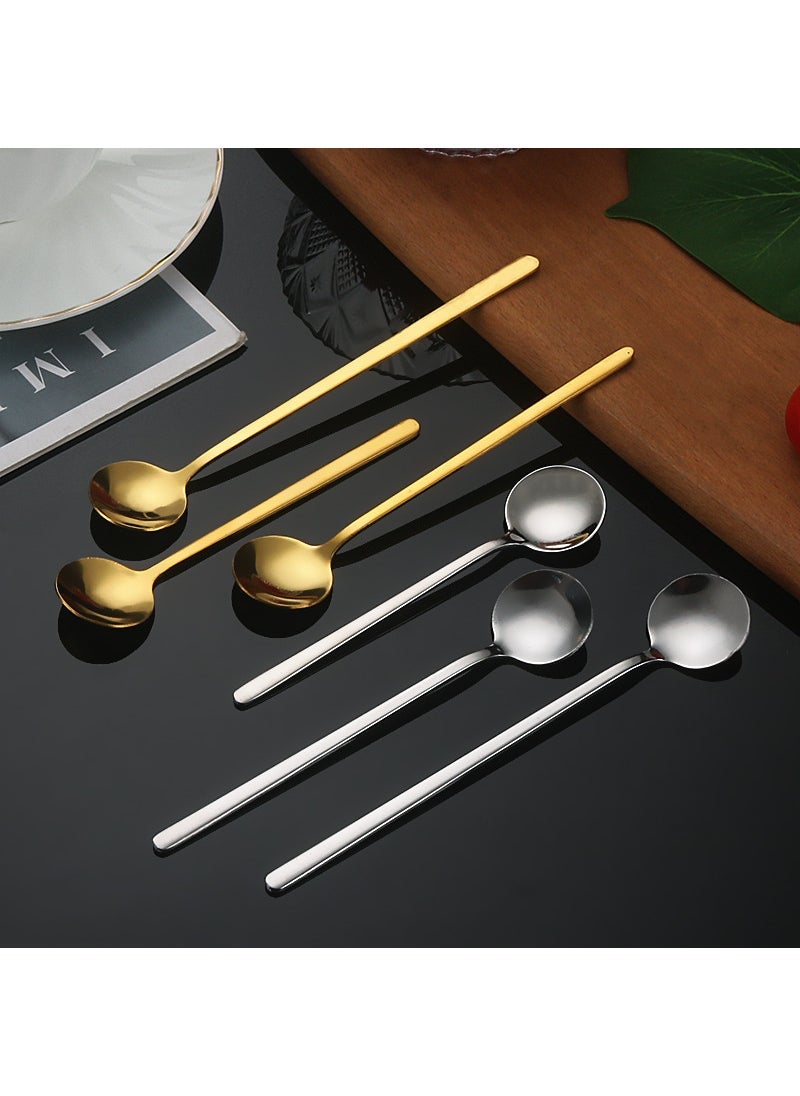 Stainless Steel Small Round Spoon Restaurant Long Handle Coffee Mixing Spoon Internet Popular Korean-style Spoon Household Gift Coffee Spoon  - Image 3