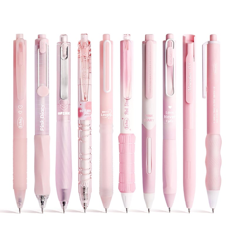 VideMundi 10 Count Pastel Gel Ink Pen Set,Cute Note Taking 0.5mm Fine Point Retractable 10 Count Black Ink Pens with for Writing, Journaling, School, Office (Pink) - Image 1