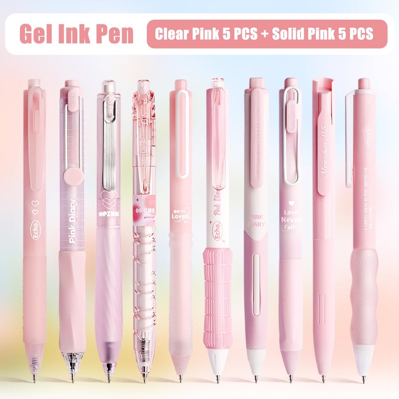 VideMundi 10 Count Pastel Gel Ink Pen Set,Cute Note Taking 0.5mm Fine Point Retractable 10 Count Black Ink Pens with for Writing, Journaling, School, Office (Pink) - Image 2
