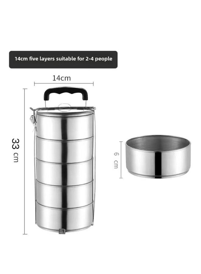 Multi-layer Stainless Steel Food Grid Multi-layer Basket Lunch Box Portable Lunch Box Source Manufacturer Southeast Asia-Specifications:14cm5-layer Food Grid (Bakelite Handle)  - Image 1