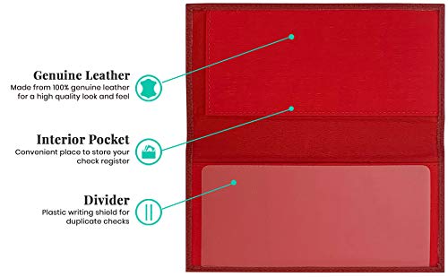 123 Cheap Checks Red Basic Genuine Leather Checkbook Cover For Men & Women - Image 3