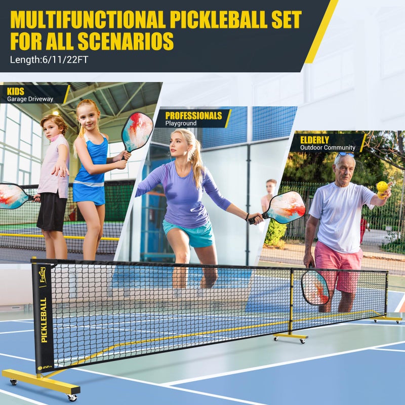 Fostoy Pickleball Set Net with 4 Paddles, 6FT/11FT/22FT Portable 3-in-1 Pickle Ball Net with Carry Bag, Pickleballs, Designed for All Weather Conditions (3-in-1 Pickleball net with Rackets) - Image 3