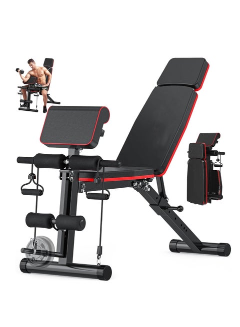 10 in 1 Folding and adjustable multi-use exercise and weight lifting bench, Knight model with adjustable telescopic headrest