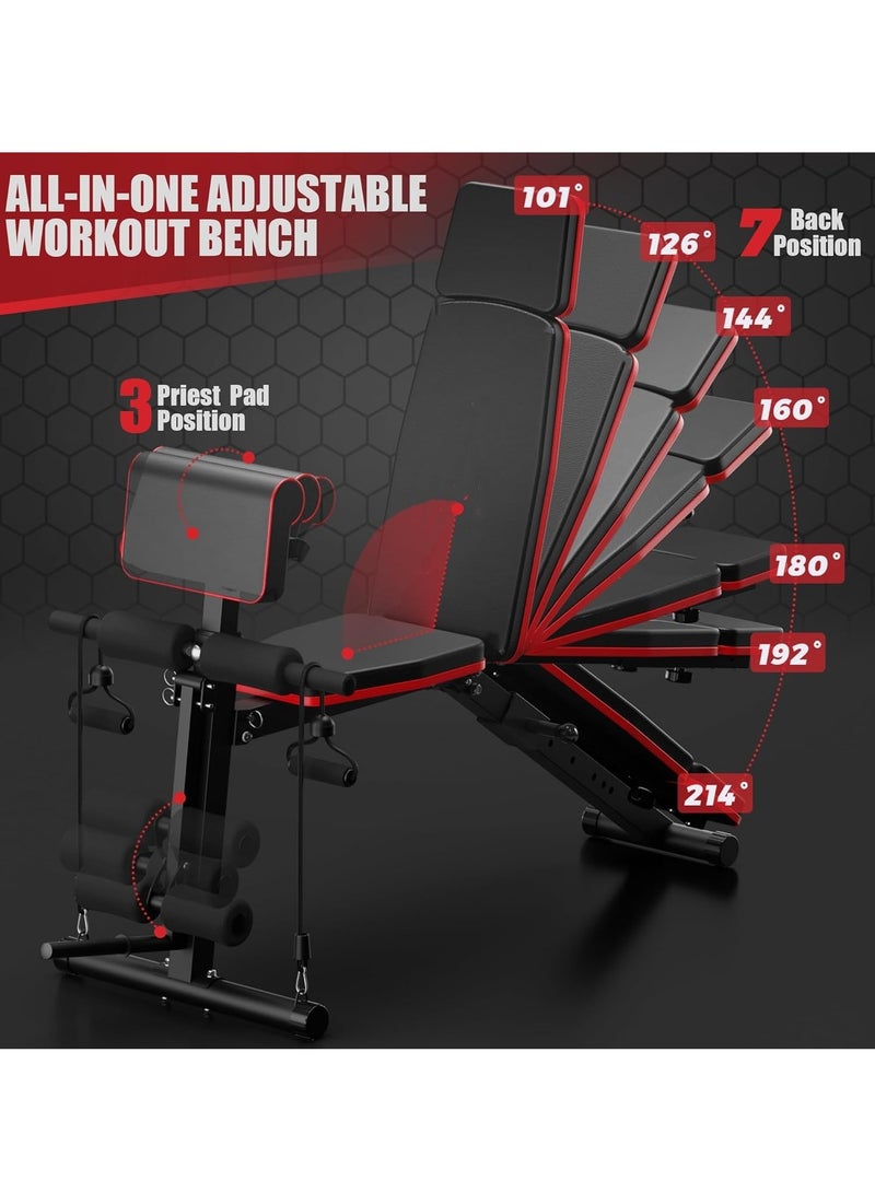 10 in 1 Folding and adjustable multi-use exercise and weight lifting bench, Knight model with adjustable telescopic headrest