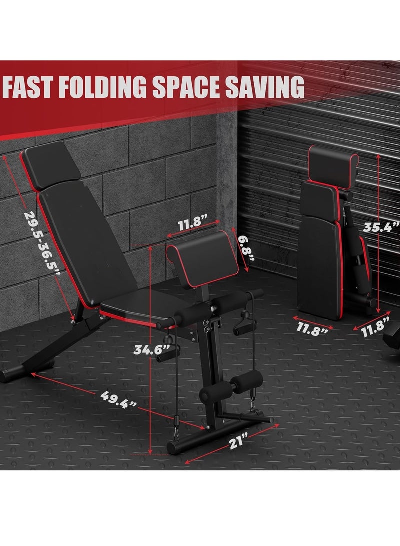 10 in 1 Folding and adjustable multi-use exercise and weight lifting bench, Knight model with adjustable telescopic headrest