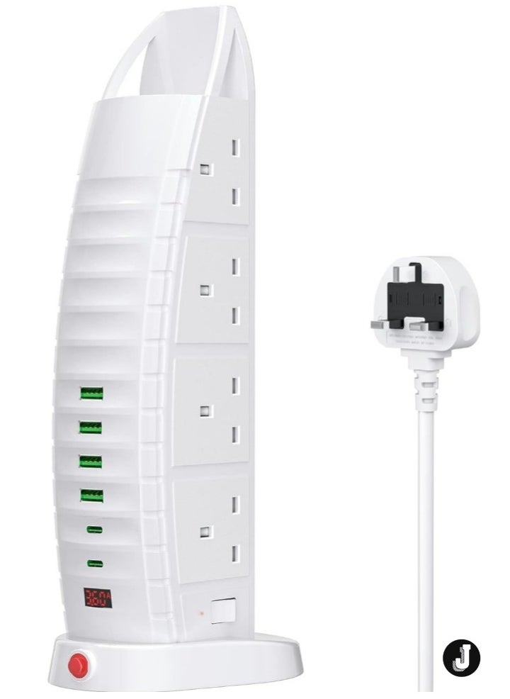 JAJEEK "NEW Tower Extension Lead with USB – 8 Outlets & 6 USB Ports (2 Type-C, 4 USB) – 3.6A Vertical Power Strip with 2M Cable"  - Image 1