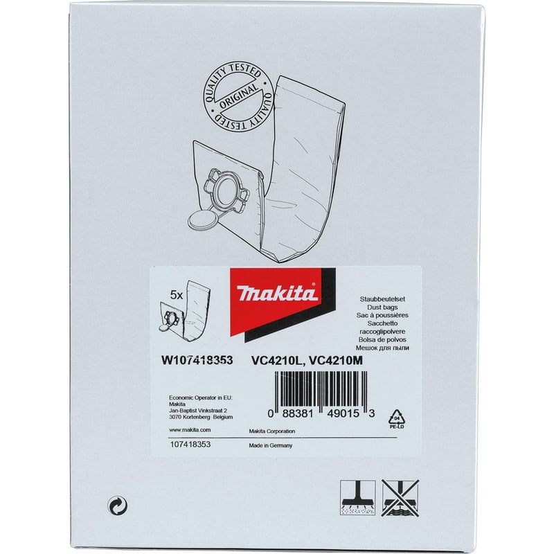 Makita Makita W107418353 Fleece Filter Bag, 5/pk, VC4210  - Image 4