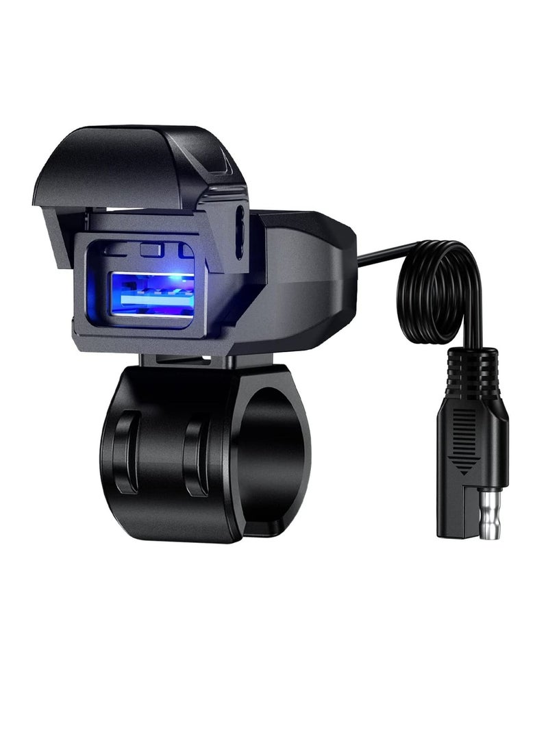 SYOSI شاحن USB للدراجات النارية SAE إلى محول USB USB مقاوم للماء مع شاشة إضاءة LED ومفتاح إيقاف التشغيل التلقائي وكابل SAE بطول 1.8 متر لكاميرا الهاتف الذكي GPS  - Image 1