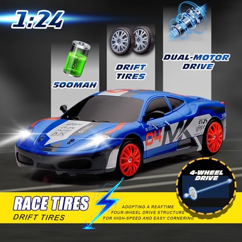 jaming 1:24 Scale RC Drift Car,4WD 2.4GHz High Speed Racing Hobby Sport Toy Car Vehicle with LED Lights,Racing and Drift Wheels for Adult Boys Girls Kids Gift (SC24A09-1) - Image 4