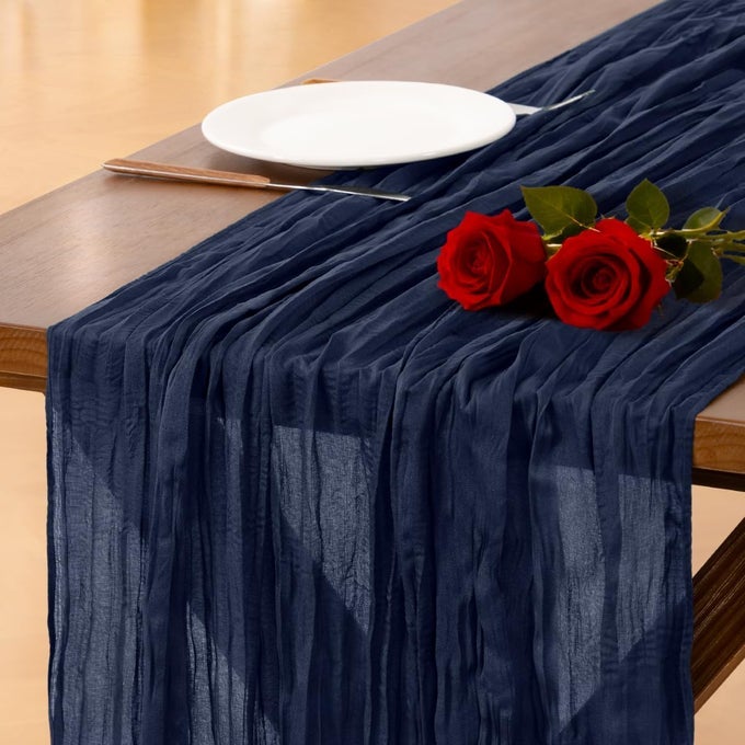 NAVY BLUE VALENTINES DAY CHEESECLOTH TABLE RUNNER BOHO RUSTIC GAUZE 120 INCH 10FT CHEESE CLOTH RUNNER FOR WEDDING PARTY BABY SHOWER BIRTHDAY HOME DECOR HOLIDAY DECORATIONS
