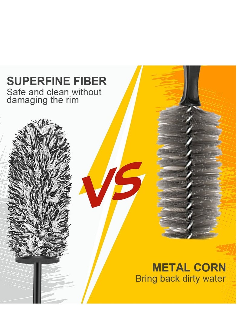 SOLARAE Car Wheel Brush, No Metal Wheel and Rim Detailing Brush, Large Wheel Cleaning Brush Premium Cleaner Brush, Soft Dense Alloy Wheel Brush, Suitable for Wheels and Rims of Cars/motorcycles/bicycles - Image 3