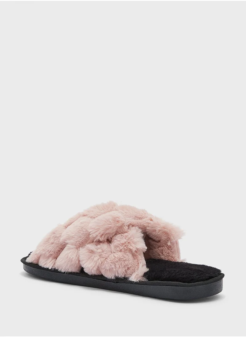 Ginger Furry Cross Over Bedroom Slippers
