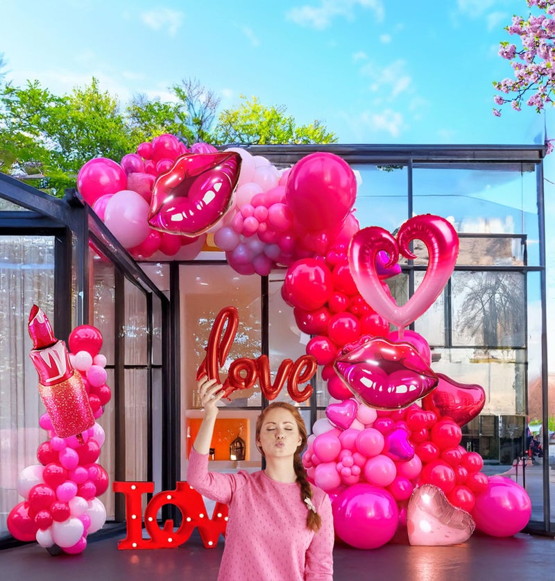 yeewaka Valentines Day balloon garland arch kit with red Hot pink and love theme mylar lip heart-shaped love letter balloons for Valentines galentines Day Proposal decorations - Image 4